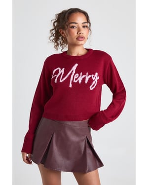 Merry Slogan Cropped Christmas Jumper