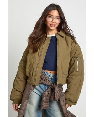 Ruched Sleeve Bomber Jacket