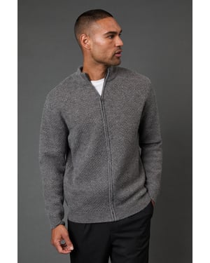 Mid Grey Funnel Neck Knitted Zip Through Jumper