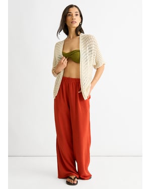 Beige Edge to Edge Crochet Cardigan