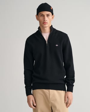 GANT Mens Casual Cotton Half Zip Jumper Jumper in Black