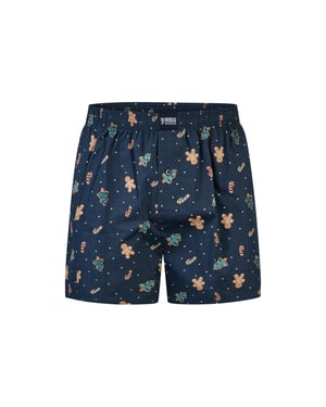 Happy Shorts Wijde kerst boxershort heren snowman + gingerbread blauw