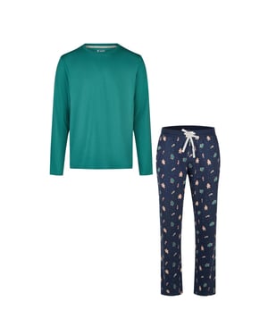 Happy Shorts Heren kerst pyjama set shirt + broek groen/donkerblauw gingerbread print