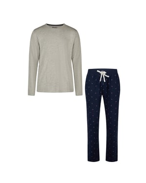 Happy Shorts Heren kerst pyjama set shirt + broek grijs/donkerblauw zuurstok print