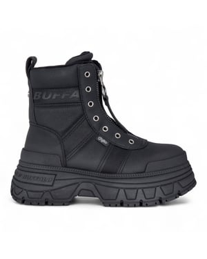 Buffalo Dames Zwarte Chunky Platform Front Zip Hoge Enkel Combat Boots - Fusion