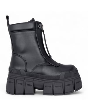 Buffalo Dam Svarta Chunky Platform Framdragkedja Höga Ankelstövlar - Gospher
