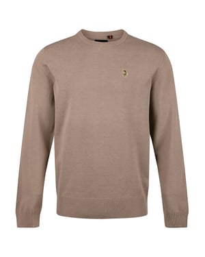 Luke 1977 Men's Gerard 3 Crew Neck Knitted Jumper in Brown