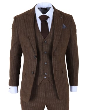 Bruin krijtstreep 3-delig slim fit formeel dinerpak voor heren