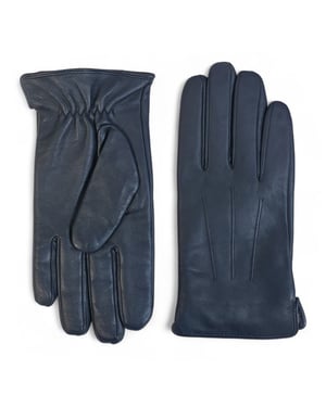 Men’s Navy Blue Italian Leather Warm Wool Lining Winter Riding Driving Casual Gloves