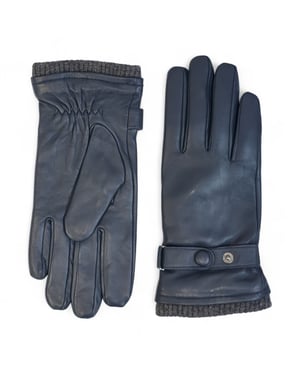 Heren marineblauwe Italiaanse leren warme wollen voering winter fiets- en autorijhandschoenen