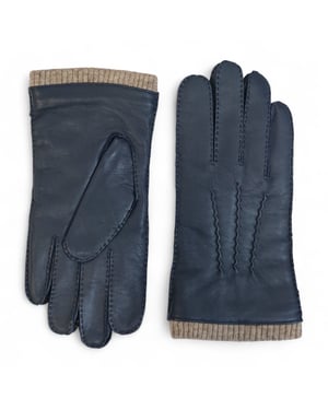 Heren marineblauwe Italiaanse leren warme wollen voering winterrijhandschoenen voor casual rijden