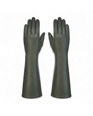 Dames lange olijfgroene Italiaanse leren winterhandschoenen met zachte wollen voering