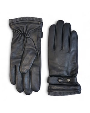 Herenhandschoenen van zwart Italiaans leer met warme wollen voering voor winterfietsen en casual rijden
