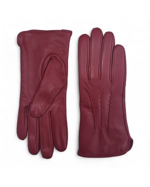 Womens Red Italian Leather Soft Wool Lining Winter Stitch Line Design Driving Gloves