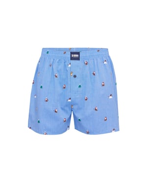 Happy Shorts Wijde kerst boxershort heren skiing santa lichtblauw