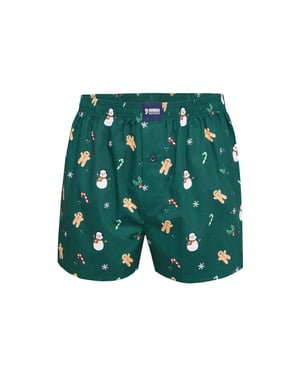 Happy Shorts Wijde kerst boxershort heren snowman + gingerbread groen