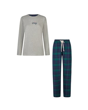 Happy Shorts Dames kerst pyjama set shirt + broek grijs/groen geruit