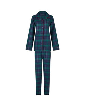Happy Shorts Dames kerst pyjama set shirt + broek blauw/groen geruit flanel