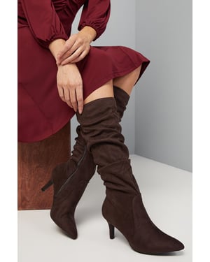 Hista Ruched Mid Heel Pointed Knee Boots