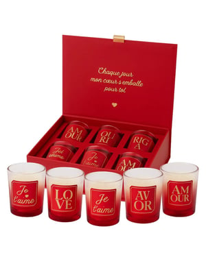 WDMT Luxe geurkaarsen cadeauset – set van 6 rode kaarsen – amour design geurkaars