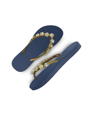 Uzurii Chrystal flower marineblauw dames slippers, , maat: