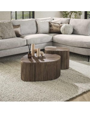 Hoyz salontafel xl driehoek maya teak teak rust brown set van 2
