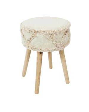 WDMT Ronde kruk met boho design – Ø 30 x 41 cm – houten poten – zachte bekleding –