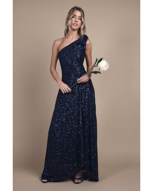 Teen Coast Sequin Bow One Shoulder Maxi Bridesmaid Dress
