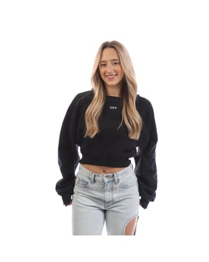 Women's Off White Off Stamp Round Crop Crewneck Sweatshirt in Black-White