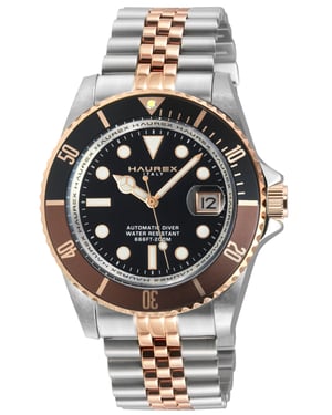 Eterno Brown Bezel Black Dial Two Toned Stainless Steel Bracelet Watch