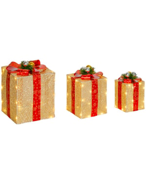 4goodz Set 3st kerstfiguur verlichte cadeauset met 58 led