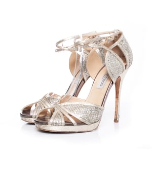Jimmy Choo platåsandaler i glittertyg.