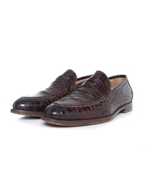Santoni bruine alligatorleren penny loafers