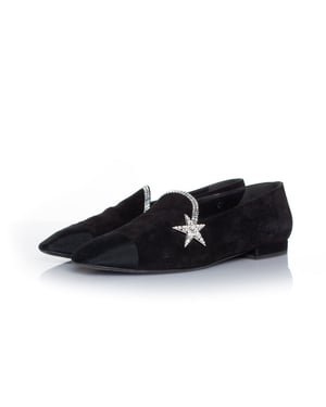 Chanel Zwarte suède komeetster loafer