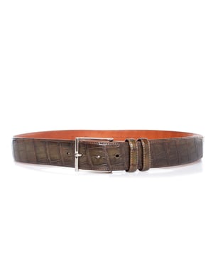 Santoni Alligator leren riem in olijfgroen
