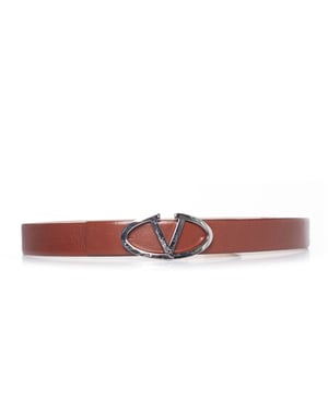 Valentino Garavani Bruine leren V-gesp riem