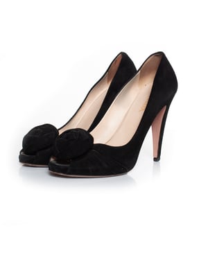 Prada mocka pumps med öppen tå och blommönster