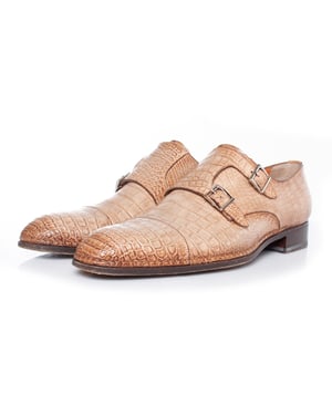 Santoni Double monk strap schoen in bruin alligatorleer