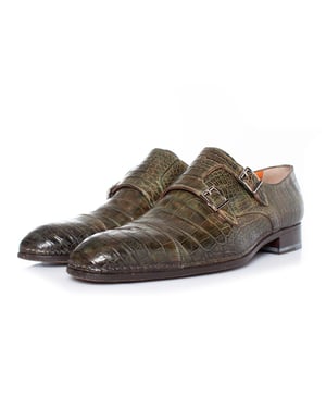 Santoni-schoenen in olijfgroen alligatorleer