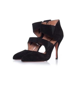 Azzedine Alaia Black suede curly ankle boots.