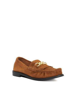 Dune Ladies Granules - Leather Gold Chain Trim Fringed Loafer