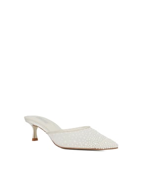 Dune Ladies Cuddling - Sea Pearl Embellished Kitten Heel Wedding Mules