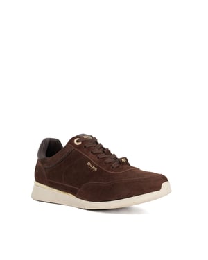 Dune Ladies Entitle - Brown Leather Lace Up Runner Trainers