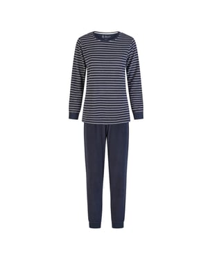 By Louise Dames winter pyjama set lang badstof donker gestreept