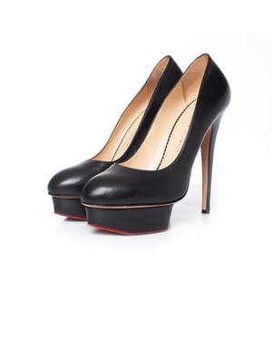 Charlotte Olympia Black leather platform pumps