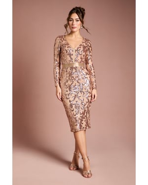 Long Sleeve Bodycon Sequin Midi dress