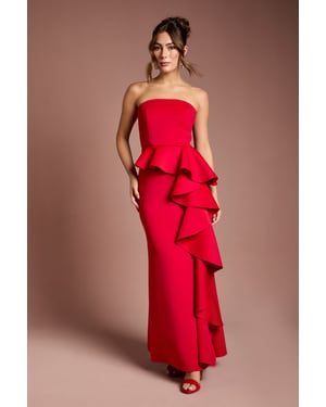 Bandeau Ruffle Stretch Crepe Maxi Dress