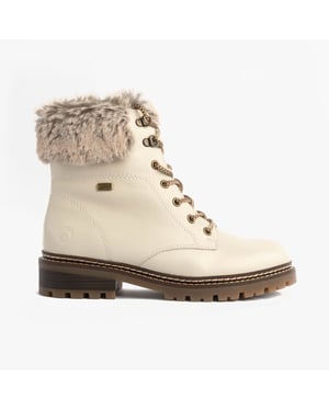 Remonte D0b74-80 Womens Faux Fur Collar Side Zip Boots White