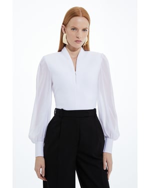 Bandage Figure Form Zip Detail Chiffon Sleeve Knit Top
