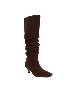 Dune Ladies Saunders - Ruched Suede Knee High Comma Heel Boots